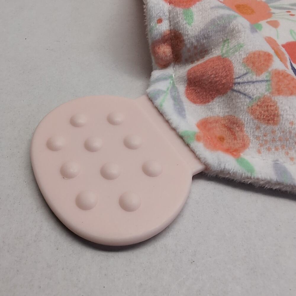 Modern Baby Elephant Lovey Plush w/Teether & Rattle Snuggle Blankie Pink Floral - Picture 7 of 13